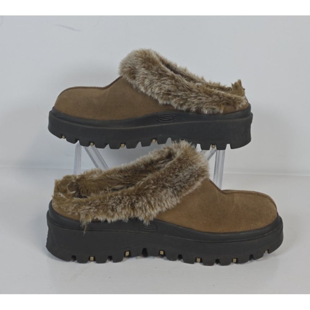 Skechers Womens 8 Shindigs Fortress Suede Fur Clog Slipper Gorpcore Brown Cozy - Picture 10 of 10
